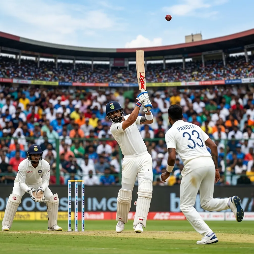 T20 batsman executing a clean lofted drive over mid-off during the Powerplay